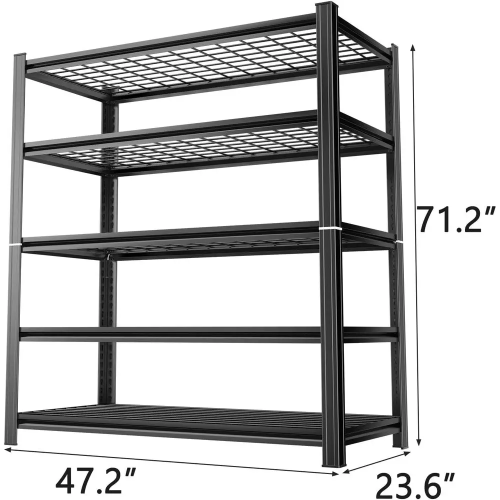Industrial-Grade Steel Shelving, 5-Tier Adjustable Rack, Holds 3000 lbs, 47.2W x 23.6D x 71.2H