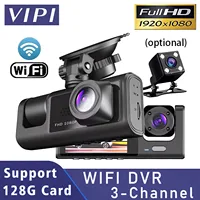 WiFi 3 canales coche DVR cámara de salpicadero de tres vías dentro de la cámara del vehículo DVR grabadora FHD 1080P Video Mini registrador Dashcam Camcord