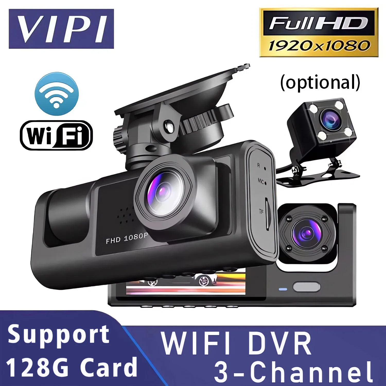 WiFi 3 Channel Car DVR Three Way Dash Cam Inside Vehicle Camera DVRs Recorder FHD 1080P Video Mini Registrator Dashcam Camcord
