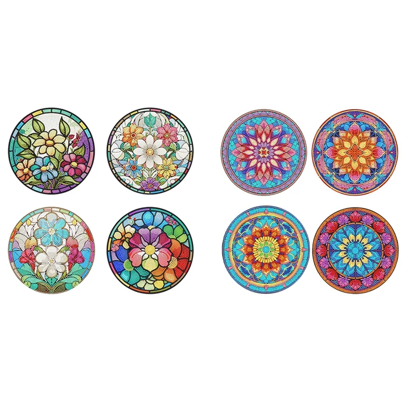 4Pcs DIY Diamond Art Painting Placemat Round Non-Slip Acrylic Table Mats For Table Decor Durable Easy Install Easy To Use A