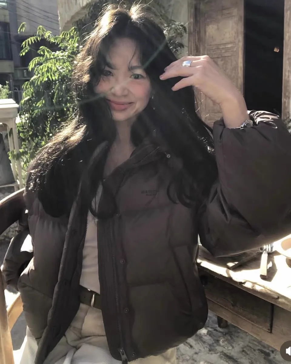 プレミアム秋冬ブラウンフード付きダウンジャケット PREON ワークウェア マリテ スレ レディース ファッション 通勤 防風 レギュラー スベ ロング...