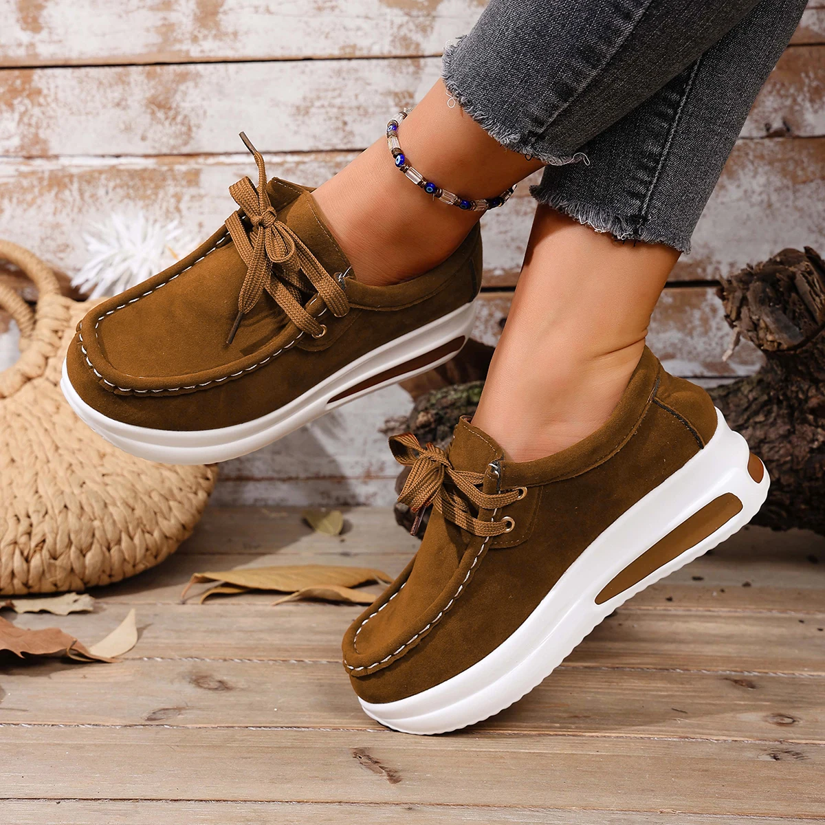 Zapatillas de deporte de Primavera/otoño para mujer, zapatos para correr al aire libre, transpirables, con cordones, parte inferior gruesa, zapato cómodo informal, talla grande 36 ~ 43