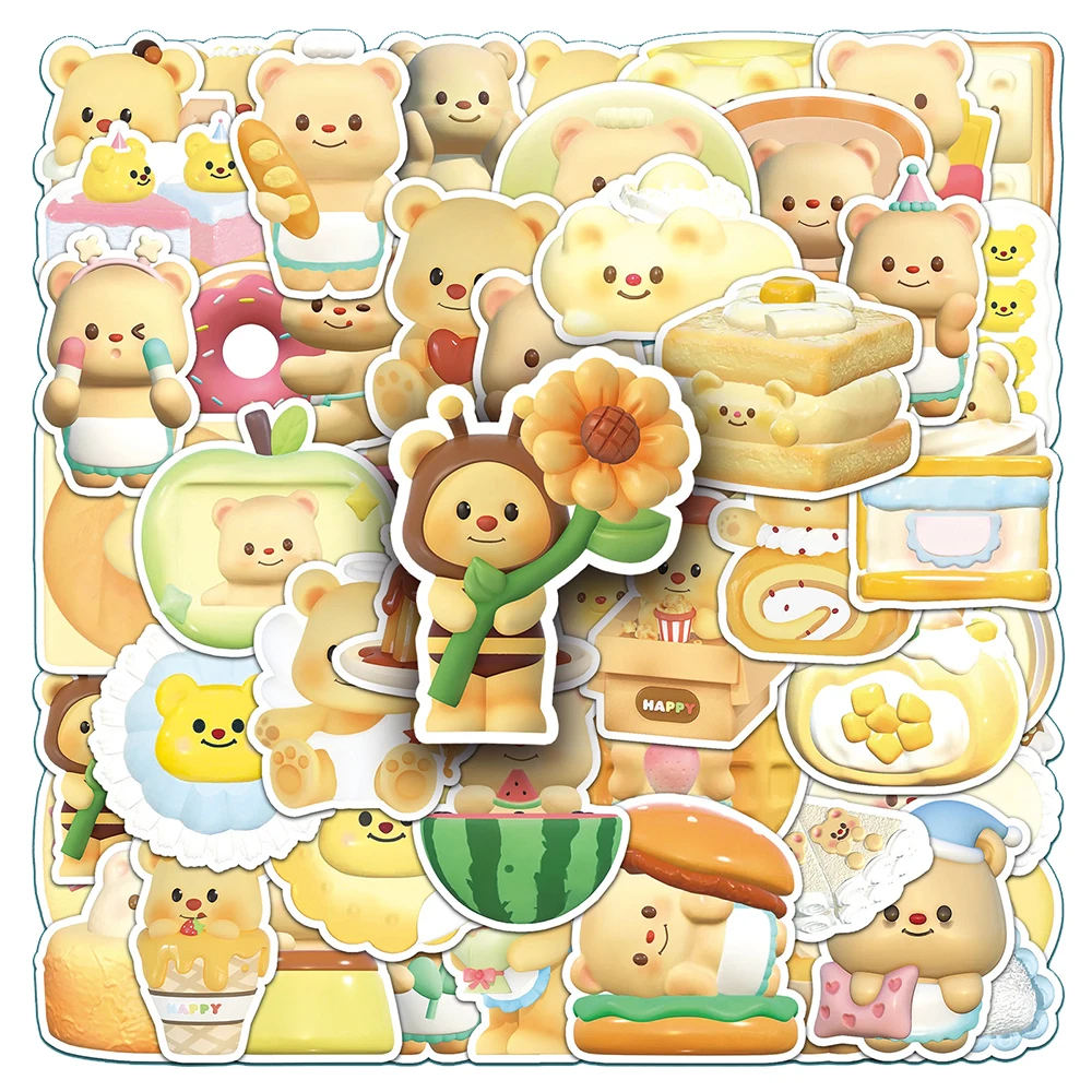 

10/30/50pcs 3D Butter Bear Cartoon Stickers Cute Decal Toy DIY Suitcase Scrapbooking Water Bottle Waterproof PVC Sticker for Kid