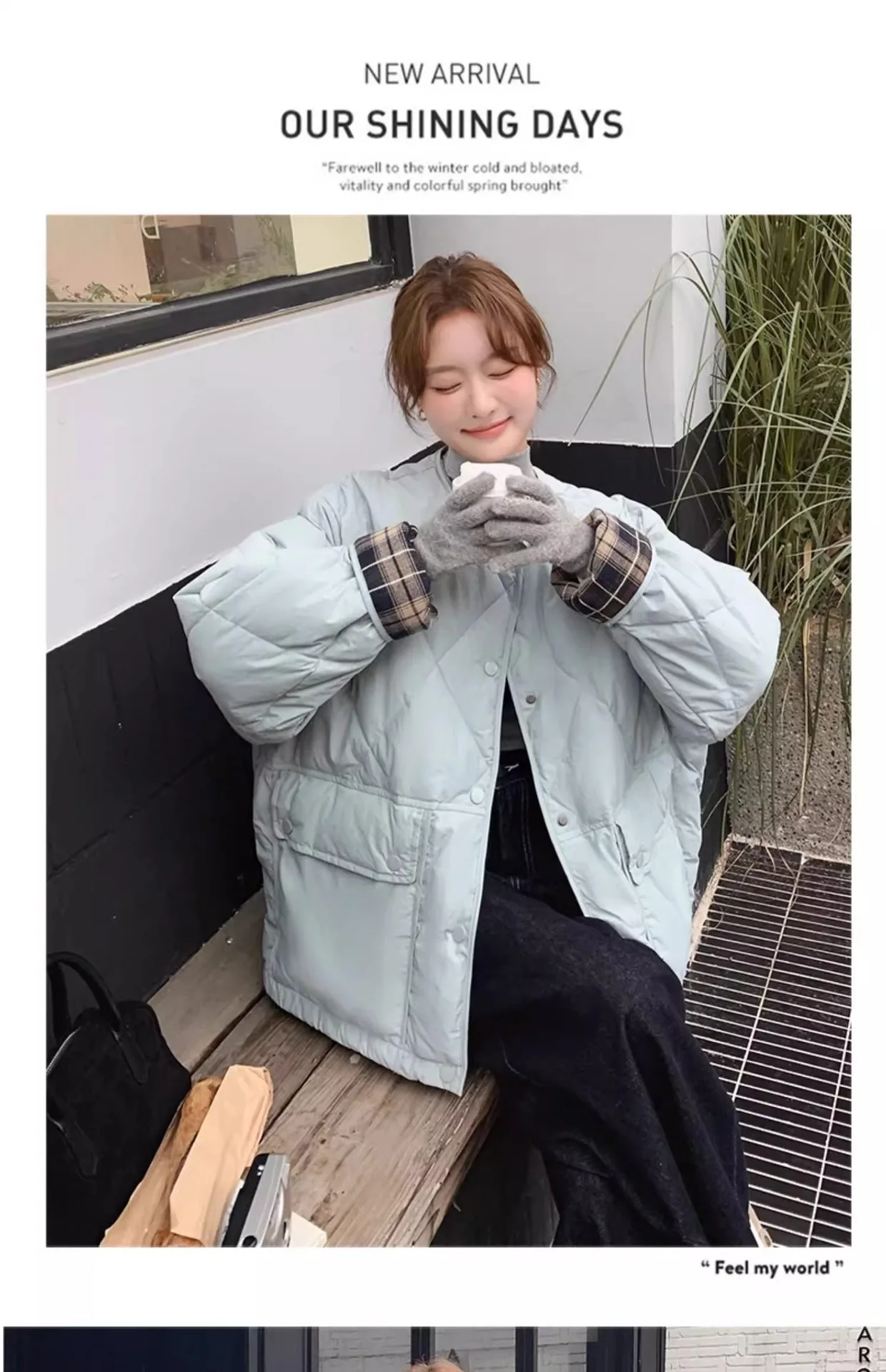 Retro Plaid Patchwork Lightweight Puffer Jacket Autumn Winter Loose Casual Quilted Jacket Female Round Neck Commute Padded Coats