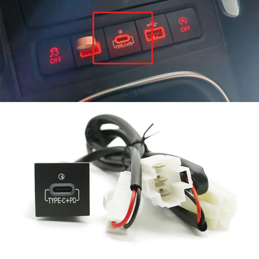 

1PC Type-C PD QC3.0 USB Use Interface Socket Fast Car Charger Cigarette Lighter for VW Golf 6 Sagitar 2006-2014