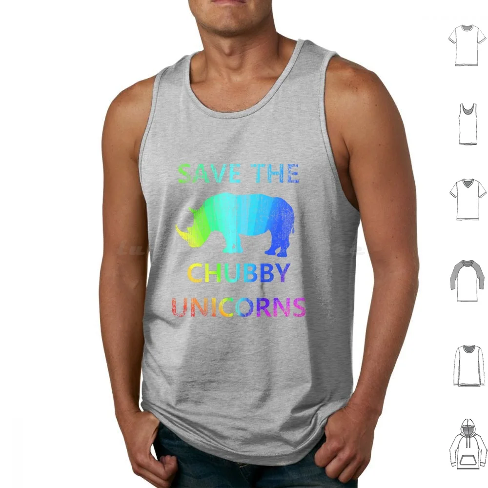 Save The Chubby Unicorns Rainbow Tank Tops Vest Sleeveless Rhino Rhinoceros Rainbow Unicorn