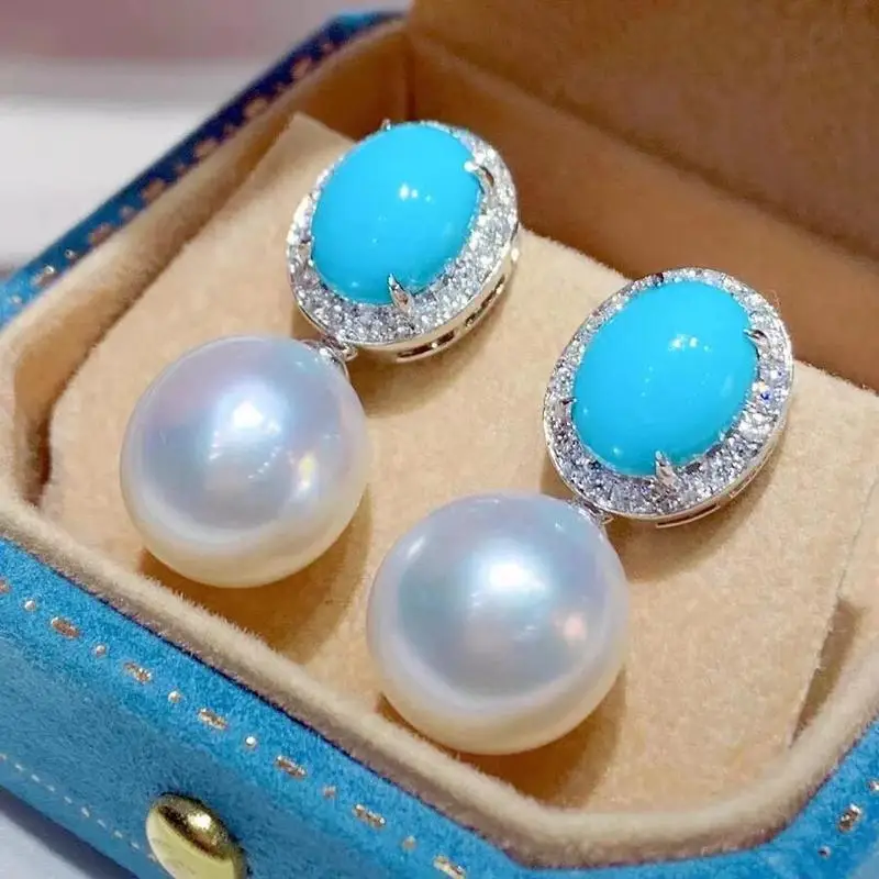 Gorgeous Blue Gemstone Imitation Pearl Earrings For ladies' Engagement Wedding Party Elegant Jewelry