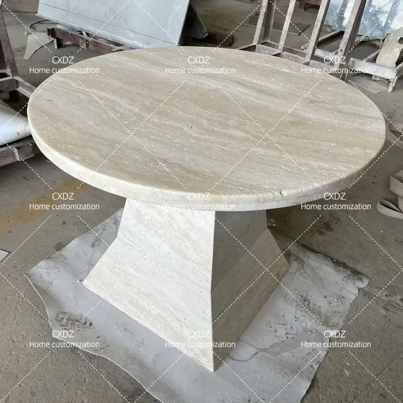 Natural Travertine Square Dining Table Modern Minimalist Wabi Sabi Style Marble Coffee Table for Living Room Light Luxury