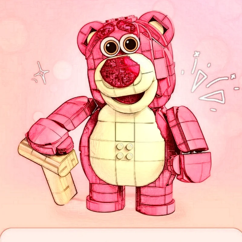 570-teiliges Modellbausatz: Cartoon-Bär Ideen, Rosa Bär Bausteine, Film-Bär Display, DIY-Spielzeug für Freunde, Geburtstagsgeschenke
