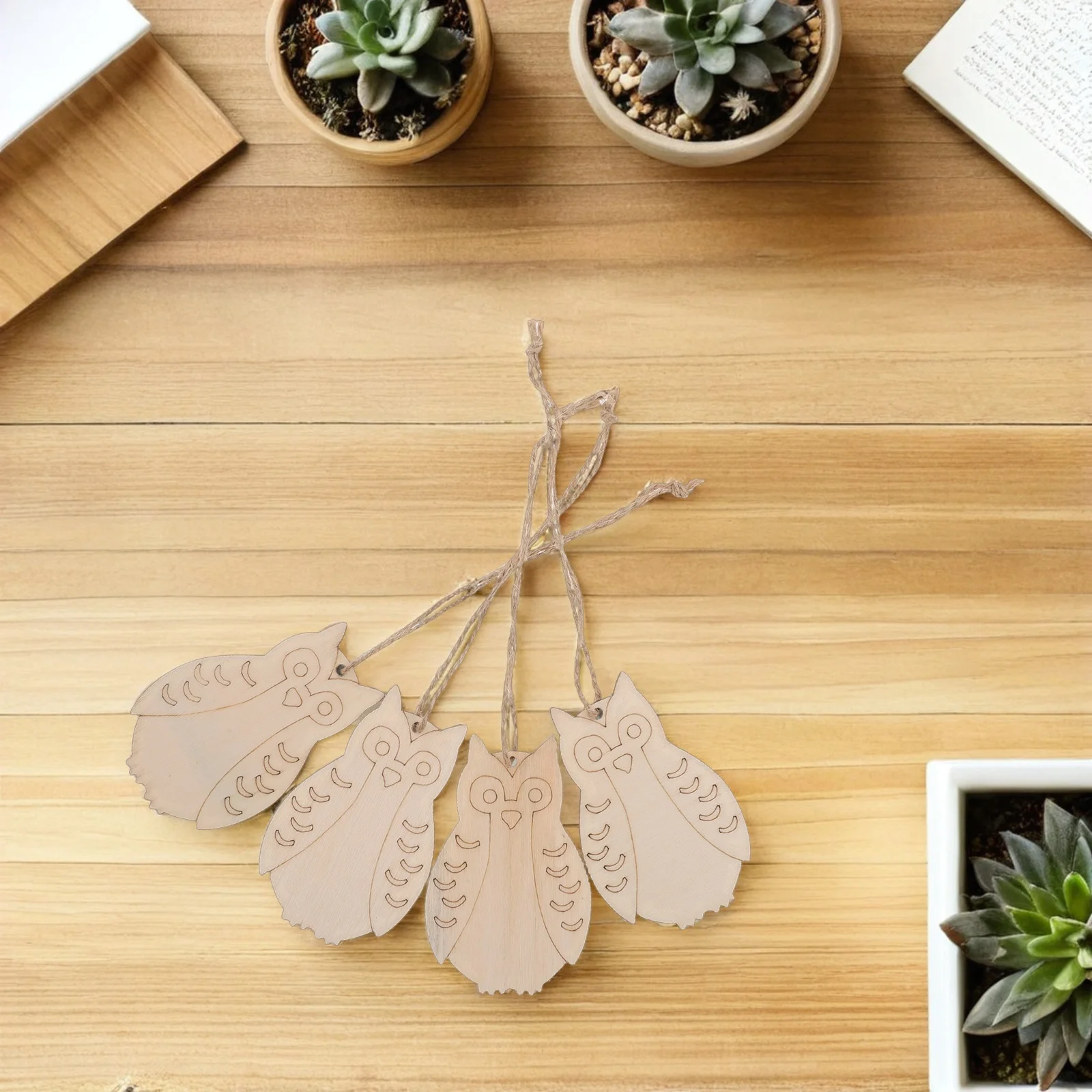 

30pcs Creative Wood Decor: Unfinished Owl Hanging Ornaments For Diy Painting Crafts Natural Wood Slices Halloween Home Decor Diy