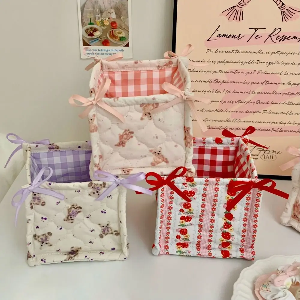 Cute Quilting Cotton Storage Box Bear Pattern Square Organizer Box High-capacity Cartoon Storage Frame Home Decoration