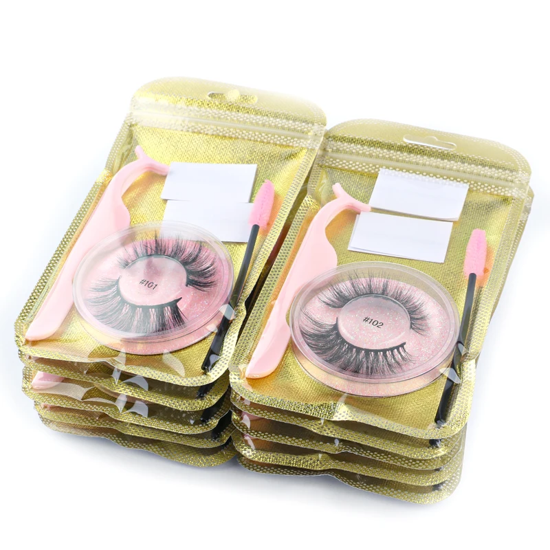 1 Set Natural false eyelashes wispy handmade 3d mink lashes with Self-Adhesive Glue-Free Eyelash Glue Strip Makeup tools