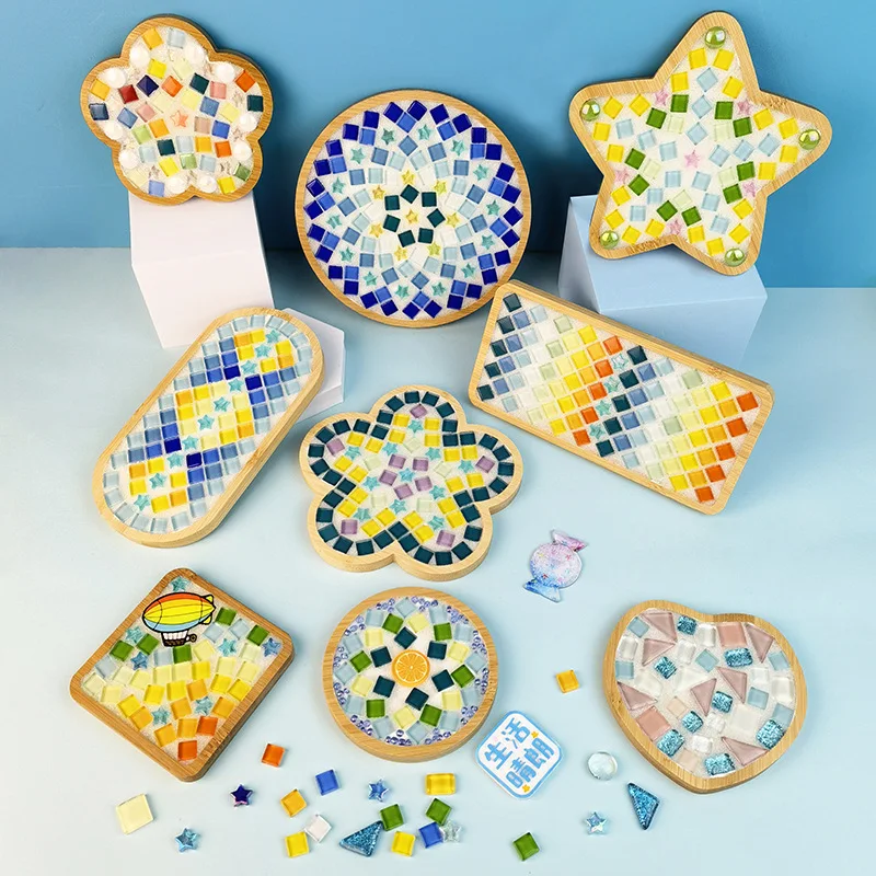 Creative DIY Mosaic Coaster Handmade Material Bamboo Tableware Mat Tray Children DIY Toy Craft Kit for Cup Mat Placemat Kid Gift