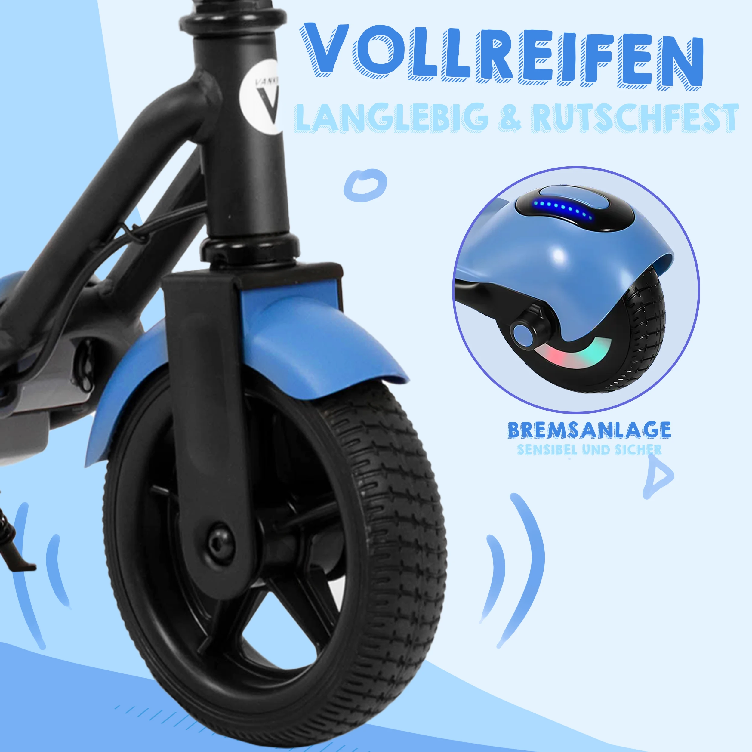 Vankel Kinder-Elektroroller mit Bluetooth, Regenbogenlichter, 6,5-Zoll-Kinderroller für Mädchen, 8–10 km Reichweite, 110 W Motor 60 Wh – Detail 7