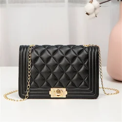 Women Fashion Chain Shoulder Crossbody Bag Embroidery Embossed Pu Leather Small Square Bag