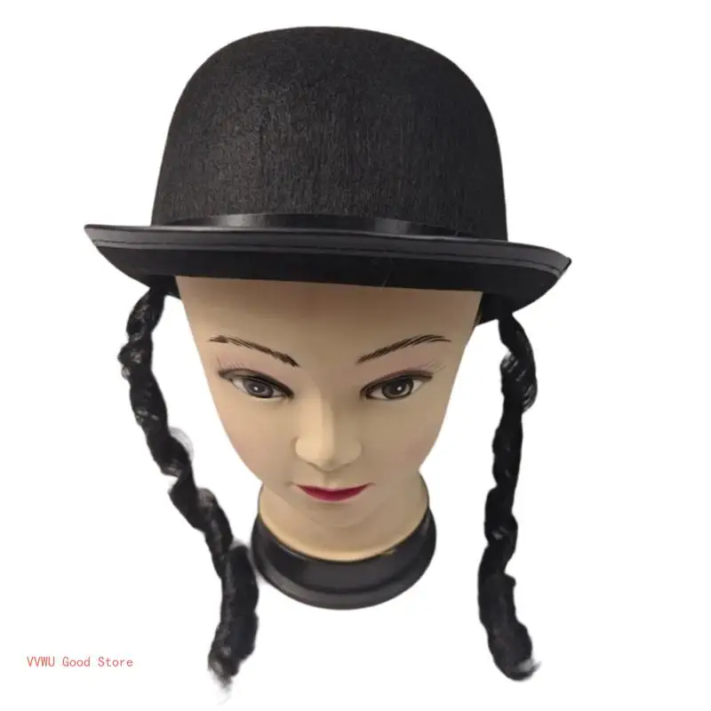 Braid Bowlers Hat for Roleplay Costume Gentleman Hat with Roll Brims Adult Carnivals Party Fedoras Hat Stage Show Headpiece