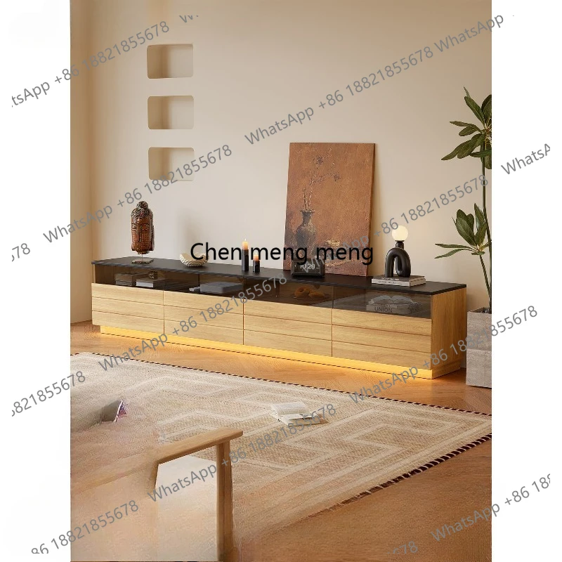 

Italian solid wood rock panel TV cabinet floor-to-ceiling household minimalist TV cabinet living room storage floor cabinet