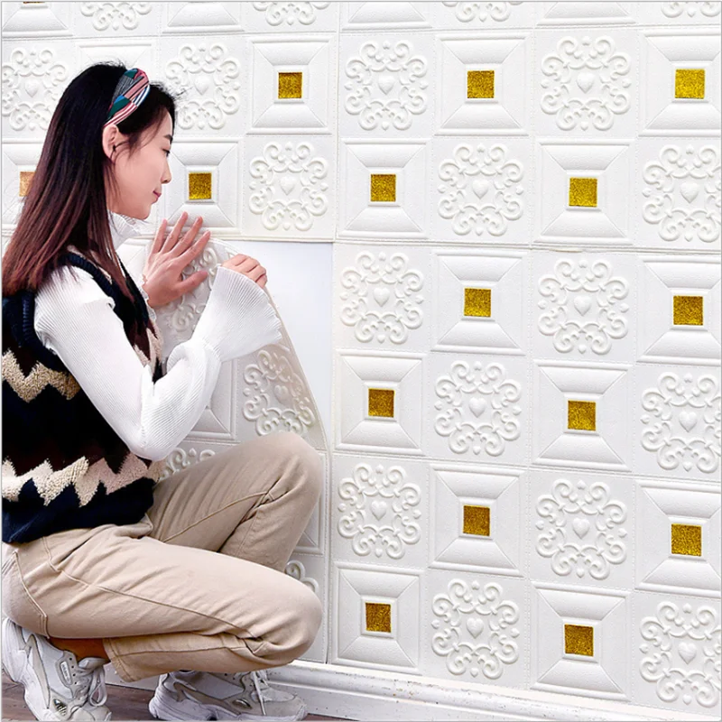 1/5/10Pcs 70x70cm Big Size Ceiling Wallpaper 3D Brick Waterproof Wall Stickers Foam Self-Adchive Wall Decoration
