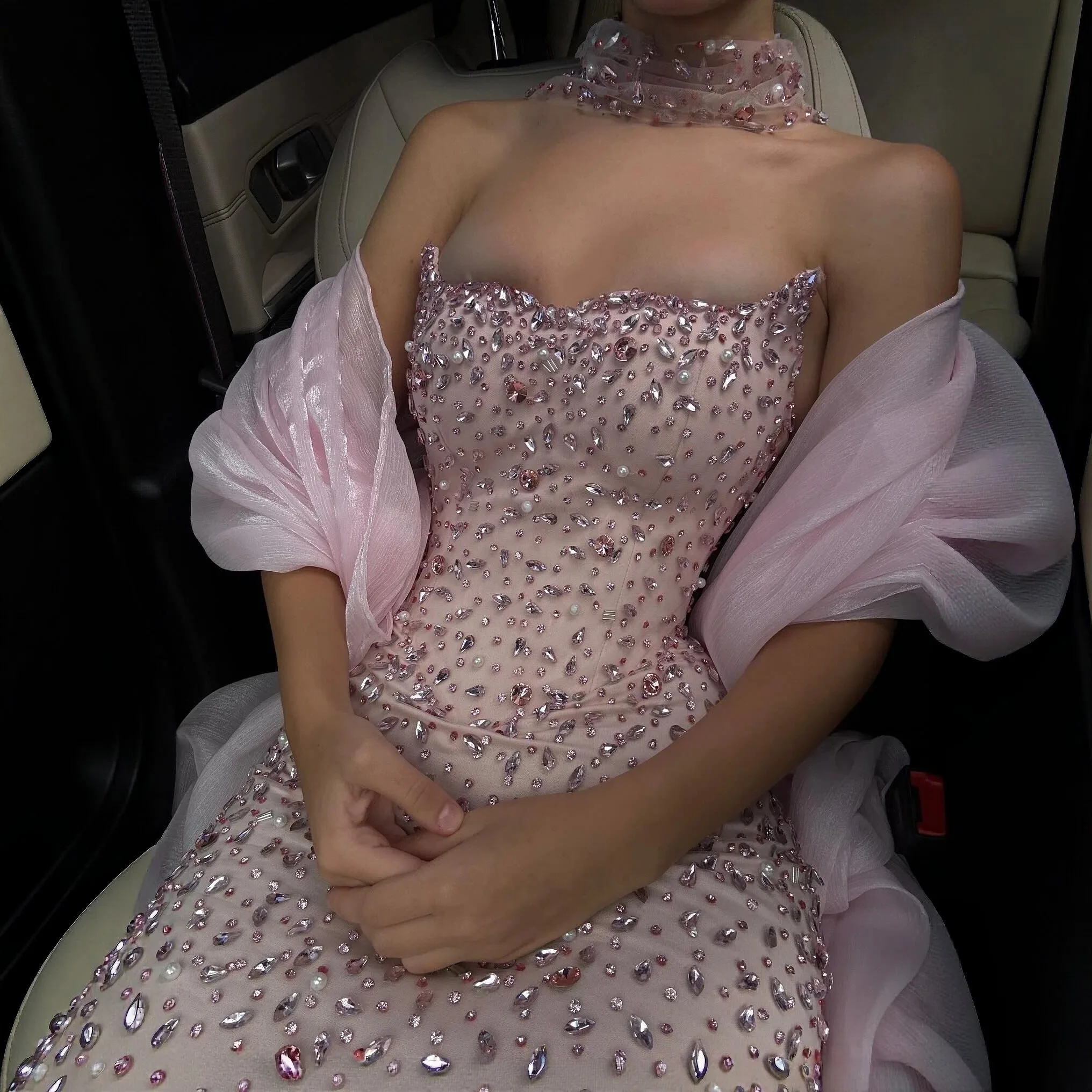 Sharon Said Gorgeous Pink Formal Evening Dress for Women Cape Crystal Sheath Party Prom Gowns SS382 Customized