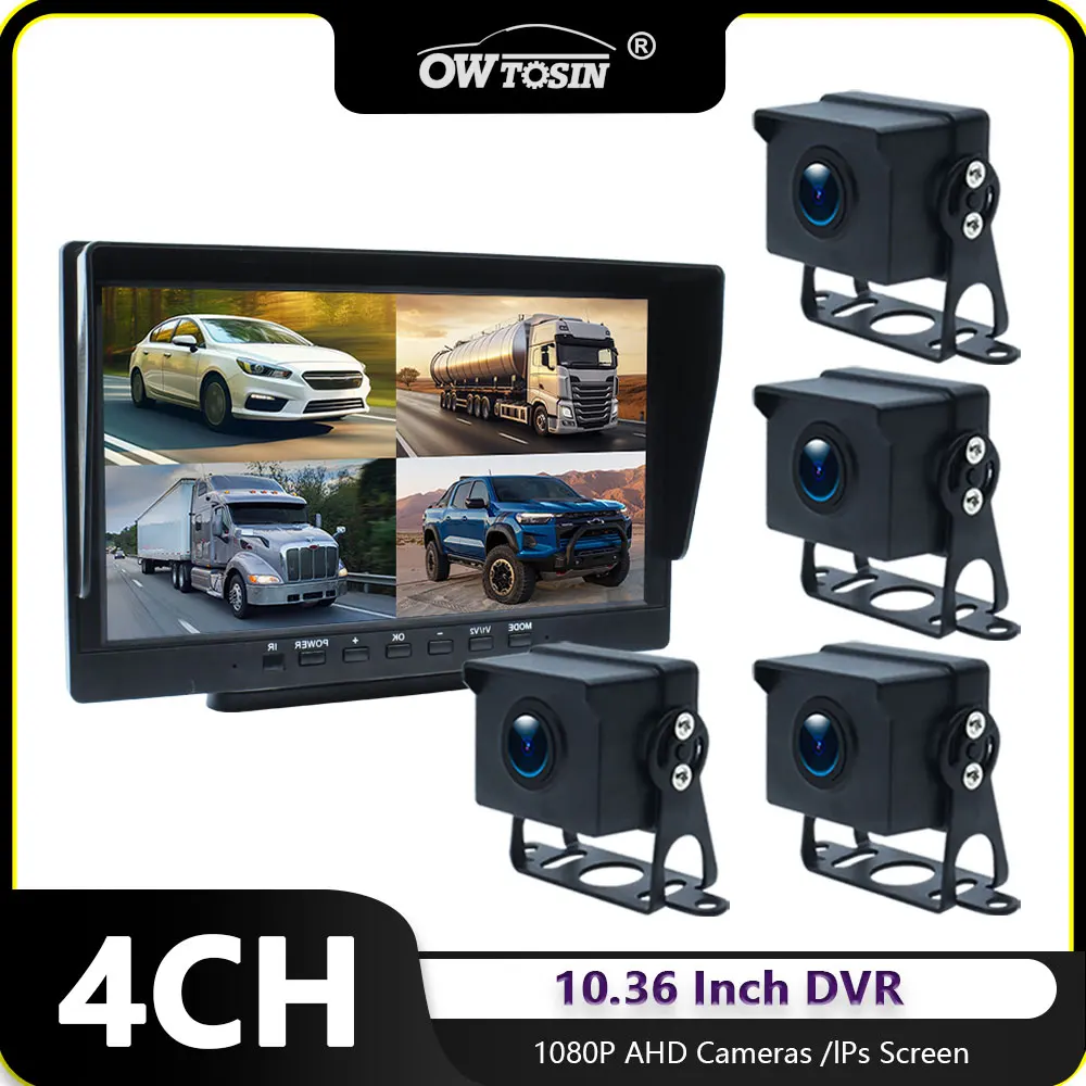 4CH AHD 1080P Vehicle Car Monitor DVR Recording 10.1 Inch IPS Screen Front Rear Side AHD Car Camera Truck Bus Trailer Pickups