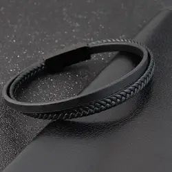 New Style Luxury Men's Leather Bracelet Classic Hand-woven Multi-layer Bangle Stainless Steel Fashion Vintage Jewelry Wholesale