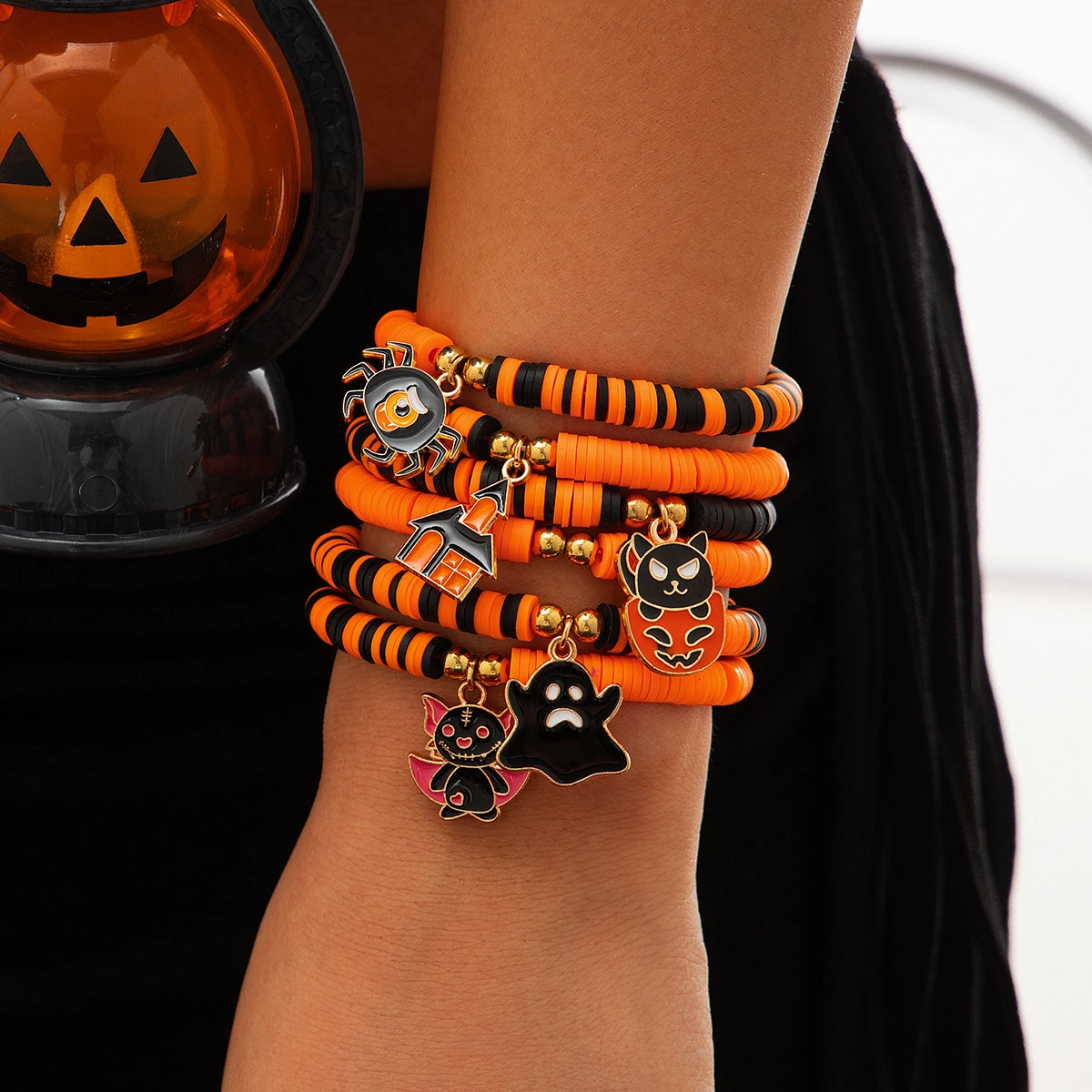 Salircon 6pcs/set Cute Ghost Cat Spider Pumpkin Bracelet for Women Men 2024 Trending Halloween Bracelet Festival Party Jewelry