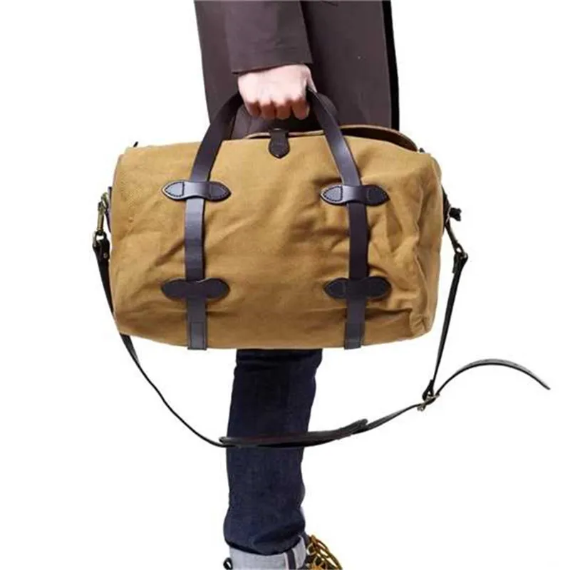 Retro American Canvas Fitness Bag Waterproof Oil Wax Single Shoulder Slant Cross Travel Bag Handheld Luggage Bag