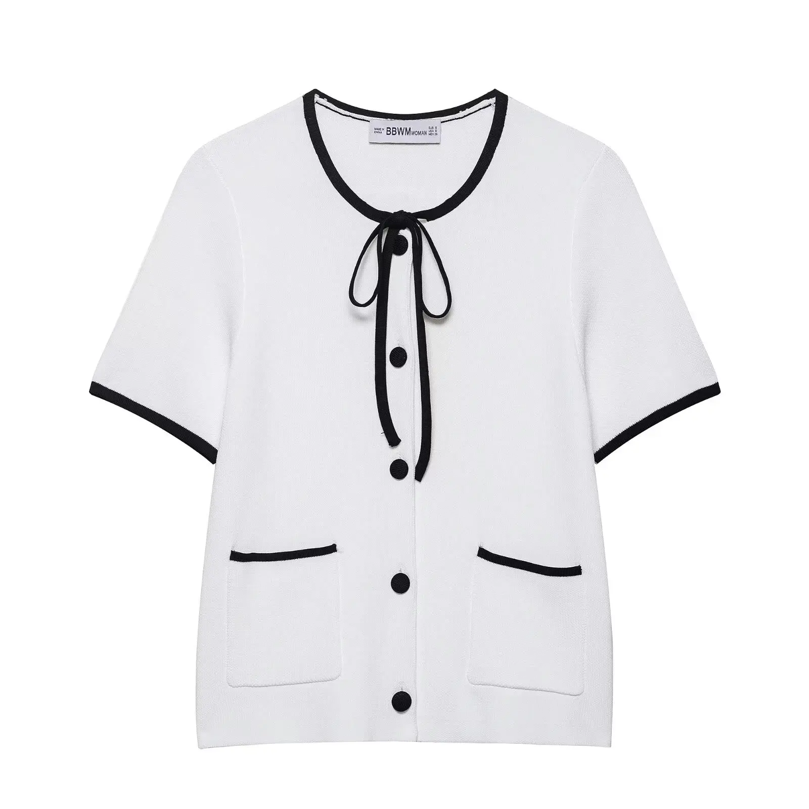 

2025 Casual Solid-Color Cardigan Color-Block Design Women's Cropped Knit Jacket Bow-Tie Lace-Up Cardigan Elegant New Knit Cardig