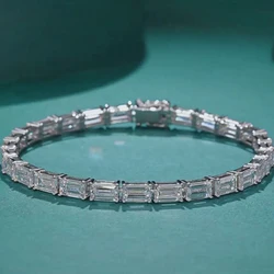 Emerald Cut 0.5ct Each Stone Lab Created Diamond DEF Color (CVD hpht) Tennis Line Bracelet 14K Solid White Gold 18cm