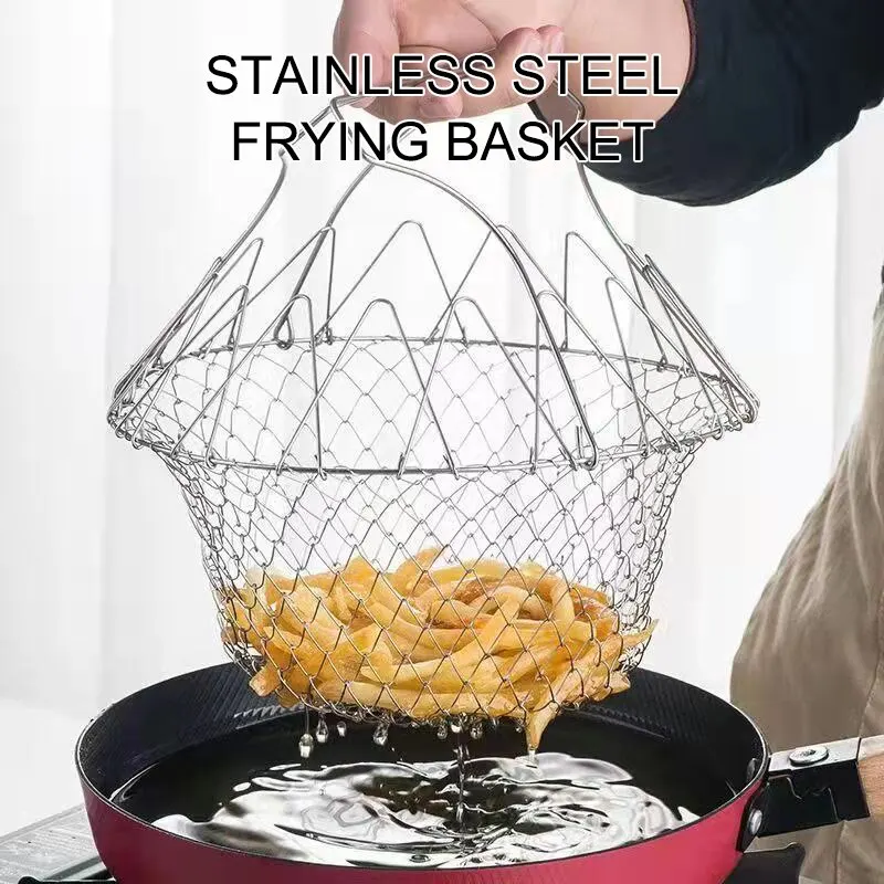 

D2 Stainless Steel Foldable Multifunctional Fryer Basket French Fry Strainer Kitchen Appliance Home Cooking Durable Tool Utensil