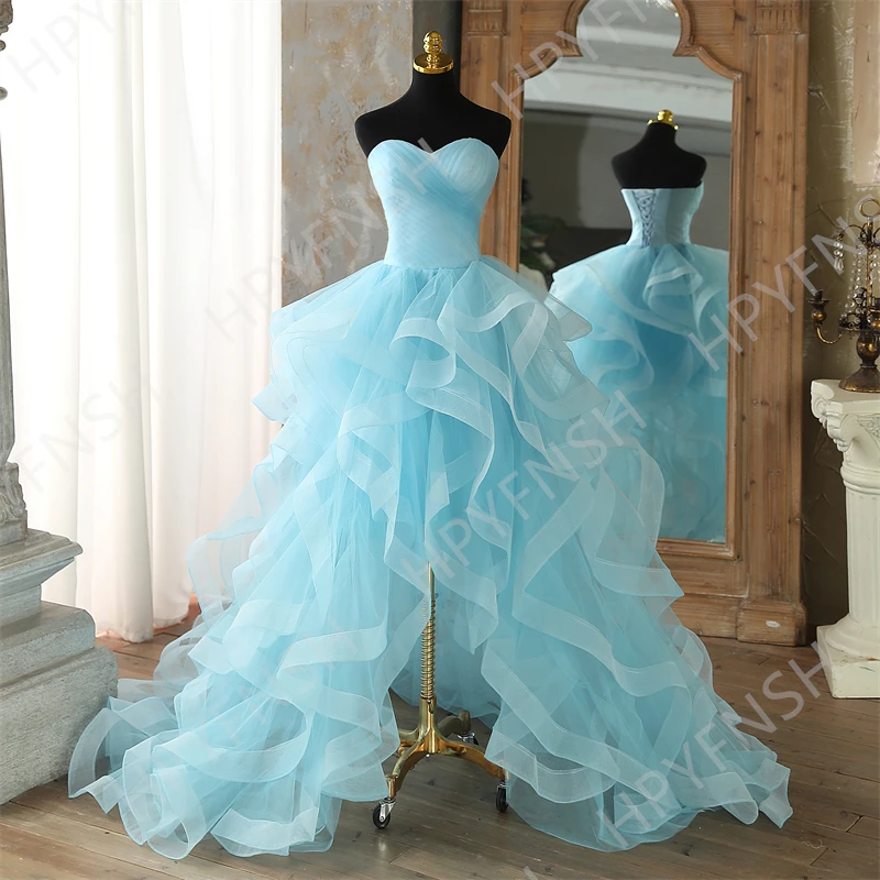 Vestido De Noiva New High-low Train Strapless Sky Blue Quinceanera Dresses Sweet Ball Gown Custom Colors Vestidos Make Plus Size