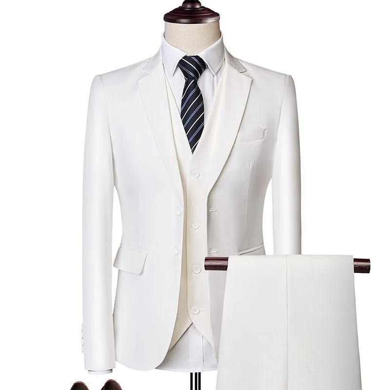 Men's Slim Fit Suit Set Korean Design Wedding Groomsman Formal Wear Job Interview Professional Attire