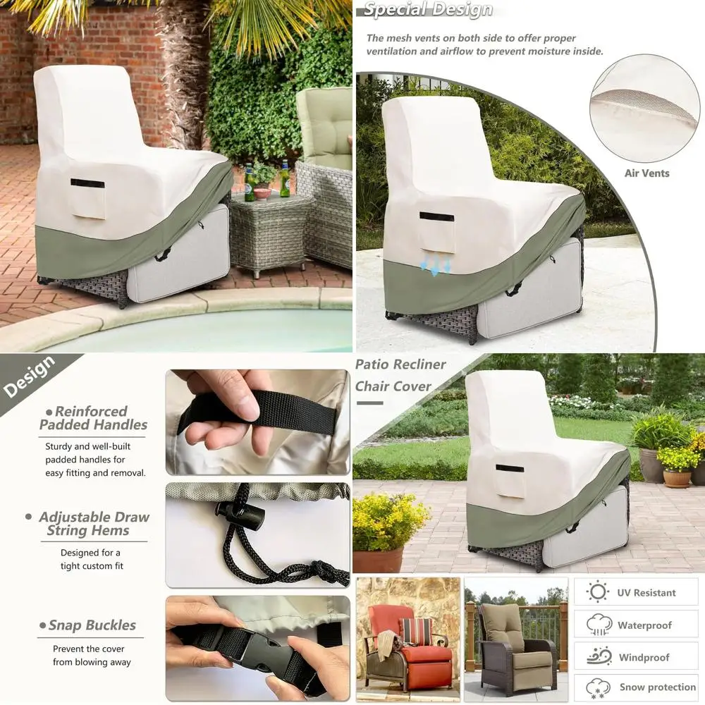 

Комплект из 2 сверхмощных водонепроницаемых чехлов на кресла с откидной спинкой на открытом воздухе 600D — защита от любых погоды для поворотных кресел-качалок для патио, белый