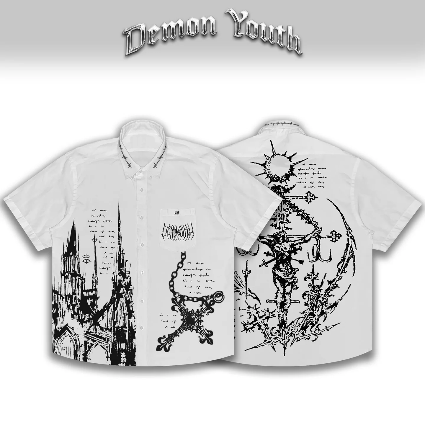 2000s الرجعية قميص أبيض الأصلي تشين الرجال الكرتون الكتاب المقدس إلكتروني تي شيرت مطبوع المألوف القوطية قصيرة الأكمام الملابس #2