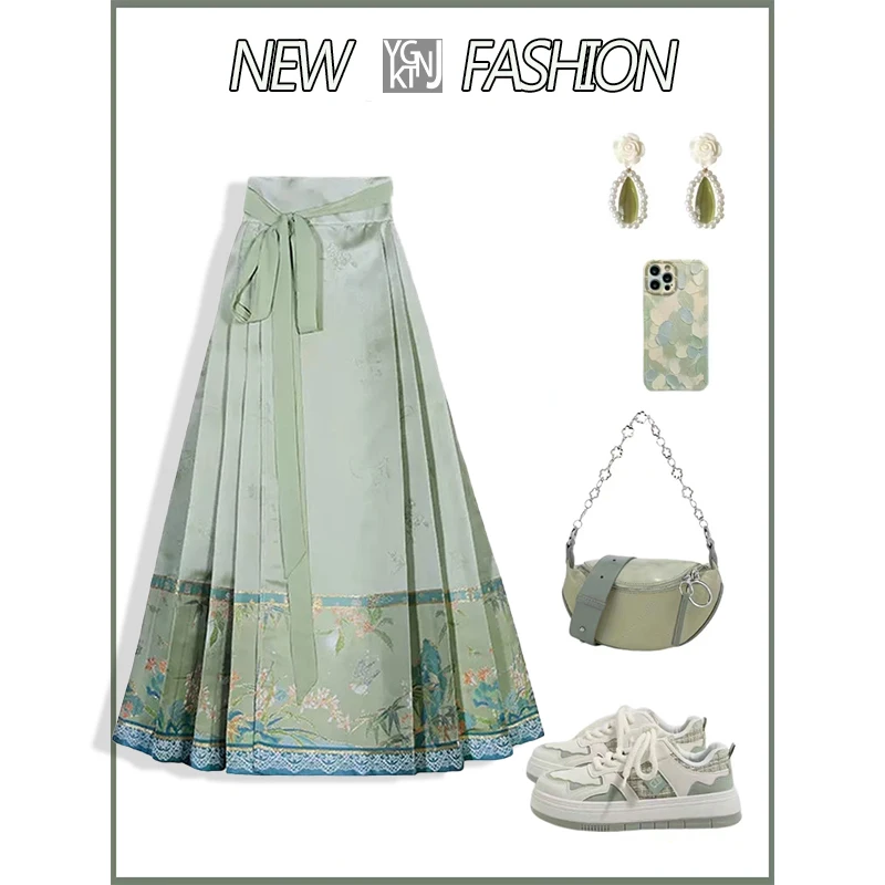 

Ele New Chinese Sle f Skirt Women's Slimming Small Size High Waist National Trend Ma Face Skirt Polyester Fiber