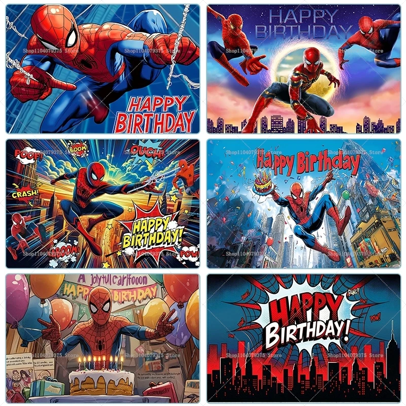 Spiderman Theme Photo Backdrops Baby Shower Boys Birthday Party Decoration Photography Background Poster Superhero Vinyl Banner