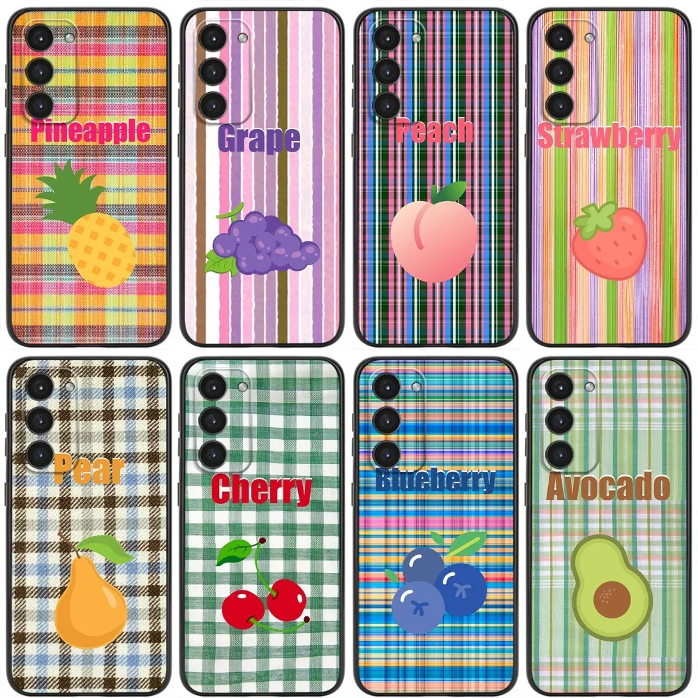 Fruit checkered Phone Case For Samsung Galaxy A20,A21s,A22,A31,A32,A52,A53,A72,73,A80,A91 Soft Black Cover