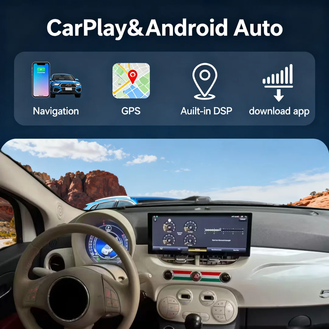 For Fiat 500 2007-2024 Wireless Carplay Android 13 12.3 Inch  Touch Screen Car GPS Navigation Stereo Multimedia Player Head unit