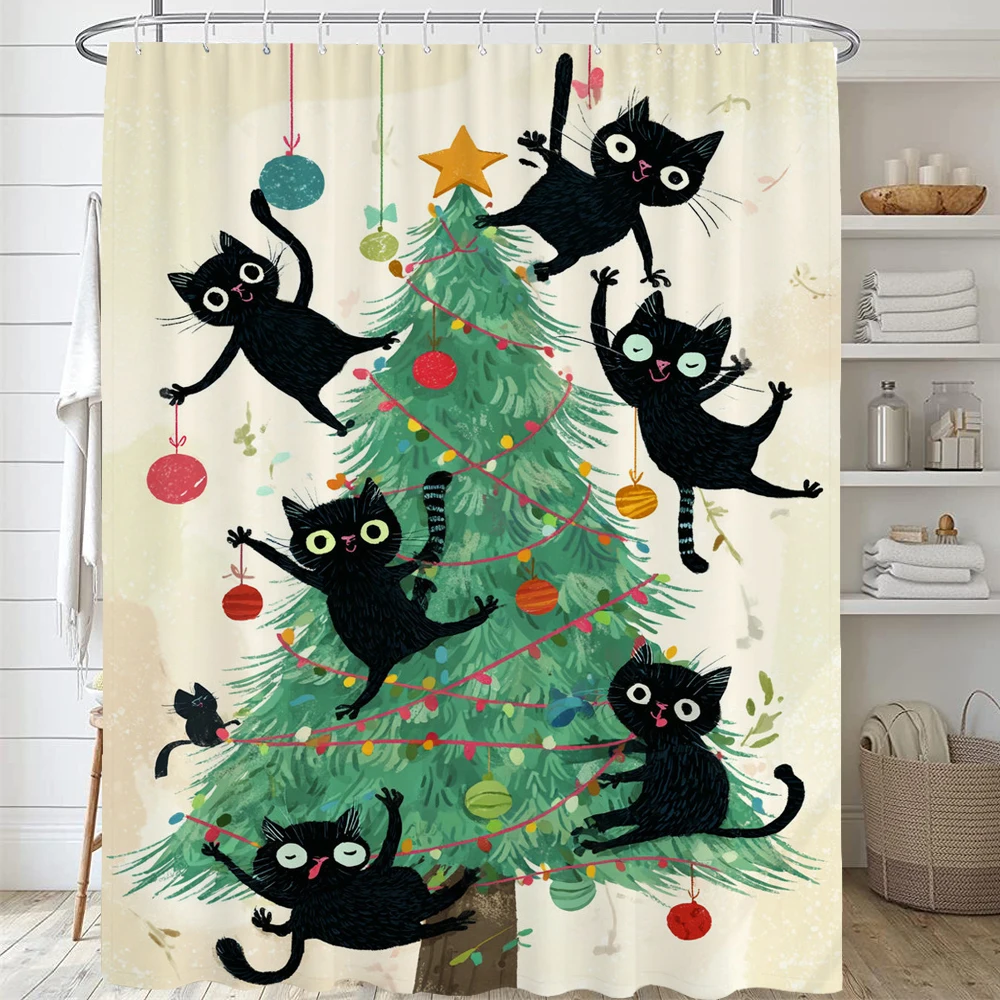 

Рождественская занавеска для душа, зимние рождественские занавески для ванной, милая рождественская занавеска для душа с котиками, с крючками