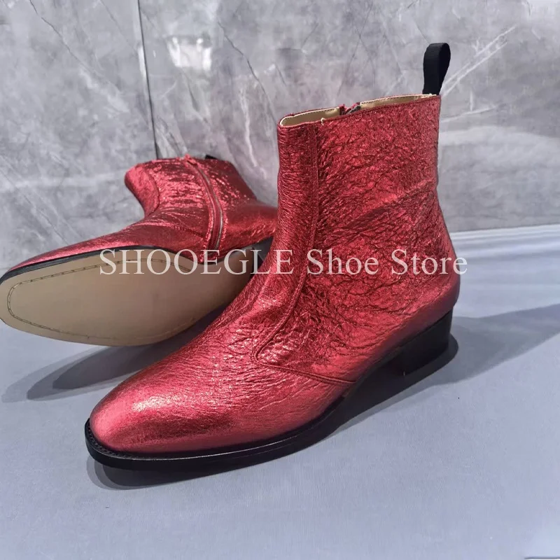 Big Red Boots Men’s Boots Small Square Head Height Increasing Classic Shoes For Men Fashion 2024 Autumn Winter Ankle Boots