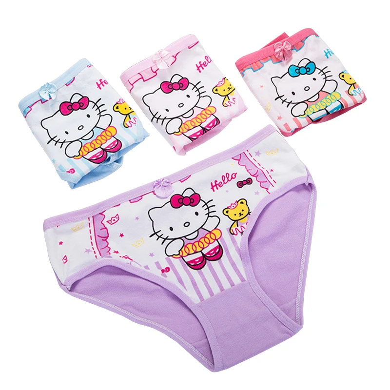 4 Pcs/Lot Children's Underpants For Girls Cute Cat Hello Kitty Cartoon Girls Panties Cotton Baby Kid Underwear Breathable Briefs