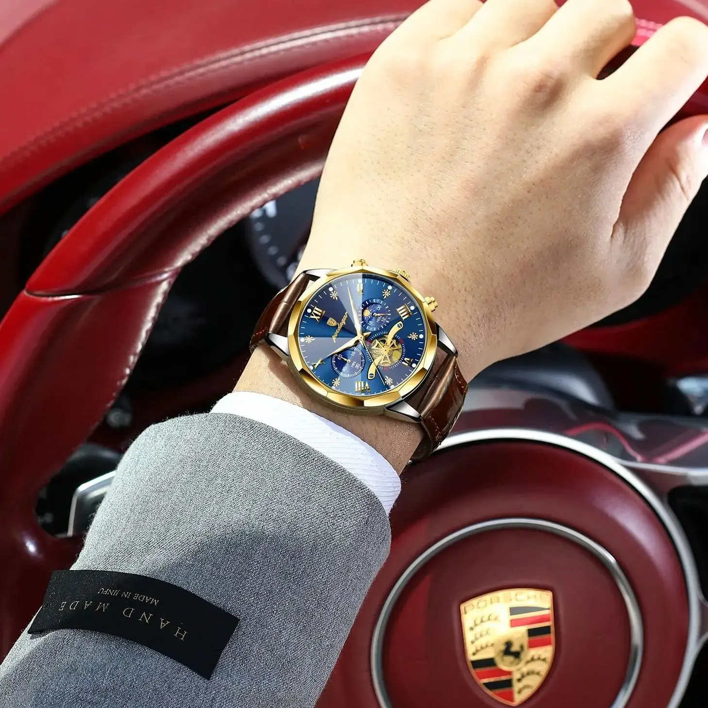 POEDAGAR العسكرية الفاخرة الرجال ساعة اليد الكوارتز مقاوم للماء مضيئة كرونوغراف جلد رجل ساعة رياضية ساعات رجالية الذكور Reloj