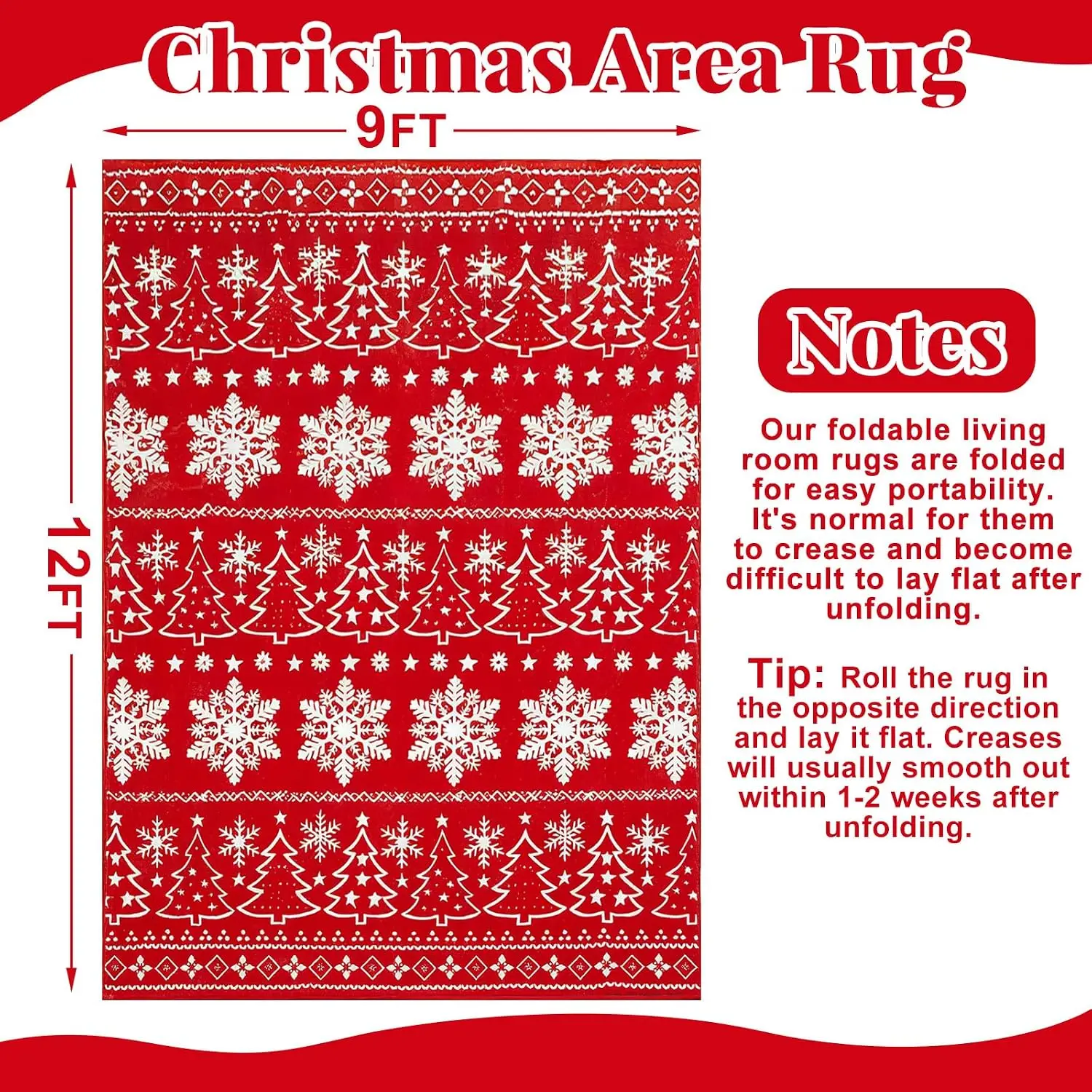 9x12 Extra Large Red Nordic Snowflake Christmas Tree Christmas Area Rug Washable Non Slip Rug Carpet for Kitchen Home Decor