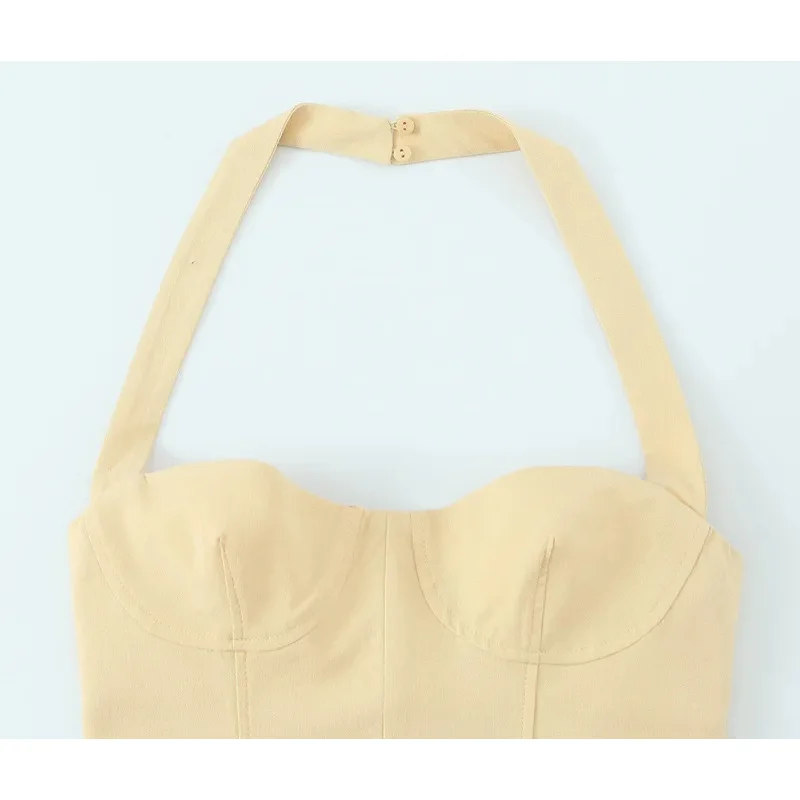 Women's Slim Fit Halter Mini Dress Butter Yellow Spring Summer Fashion Sexy Short Dress for Holiday Party Beach Wear