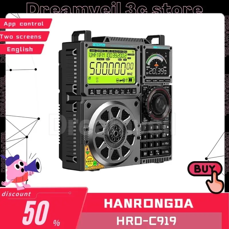 Hanrongda Hrd-C919 Radio Fm All-Band Bluetooth Fm Radio Ips Screen With Card Aux In Play App Radio Receiver Large Battery Custom