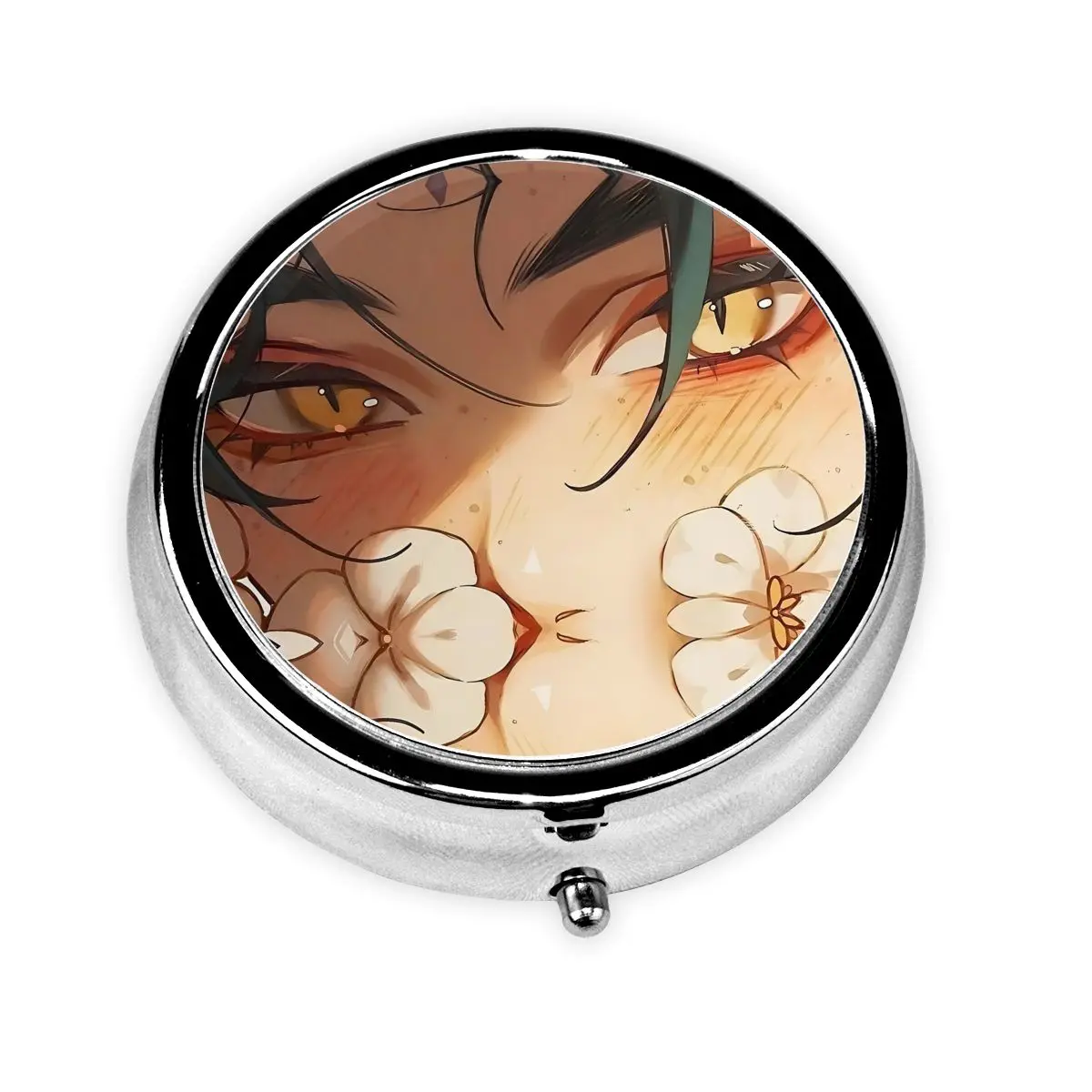 

G-Genshins I-Impacts Round Pill Box 3 Grids Pills Dispenser Cute Video Game Portable Medicine Organizer Storage Box Container