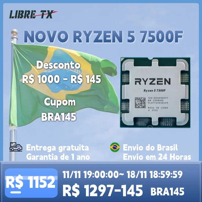 LibreTx Processador Ryzen 5 7500F CPU para Jogos Soquete AM5 Estoque no Brasil