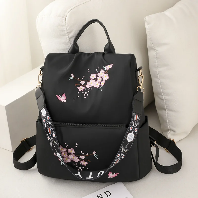 Elegant Embroidered Women's Backpack Vintage Anti-Theft Female Travel Bag Large Capacity Student School Bag For Girls