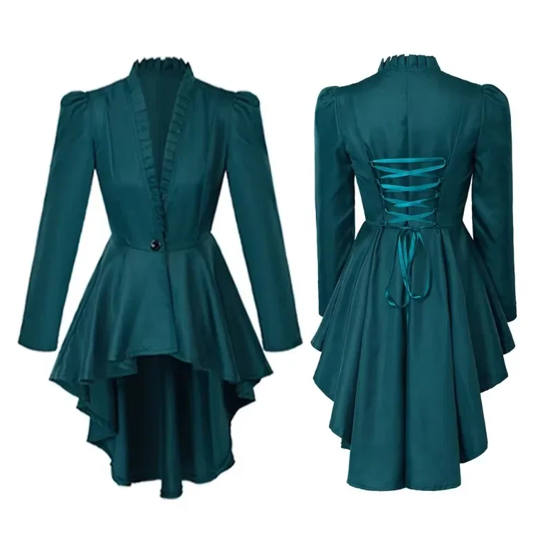 Women Medieval Victorian Dress Costume Tuxedo Tailcoat Gothic Steampunk Trench Hem Halloween Carnival Dress Up Party Outfit Coat