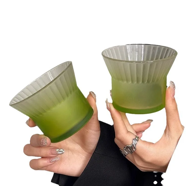 

YJQ creative advanced gradual change color hanging ear coffee cup cold drink vertical pattern glass household